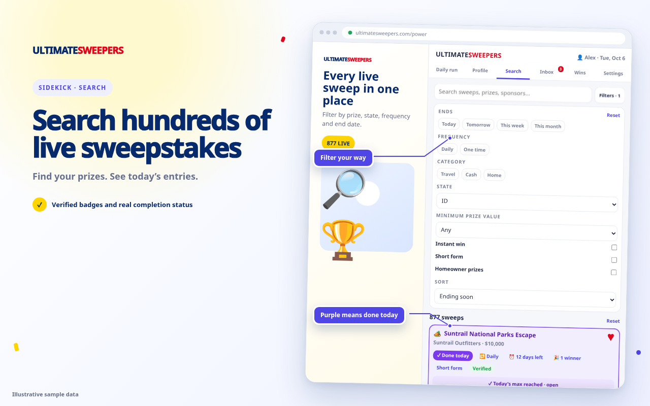 Searching free sweepstakes inside Sidekick