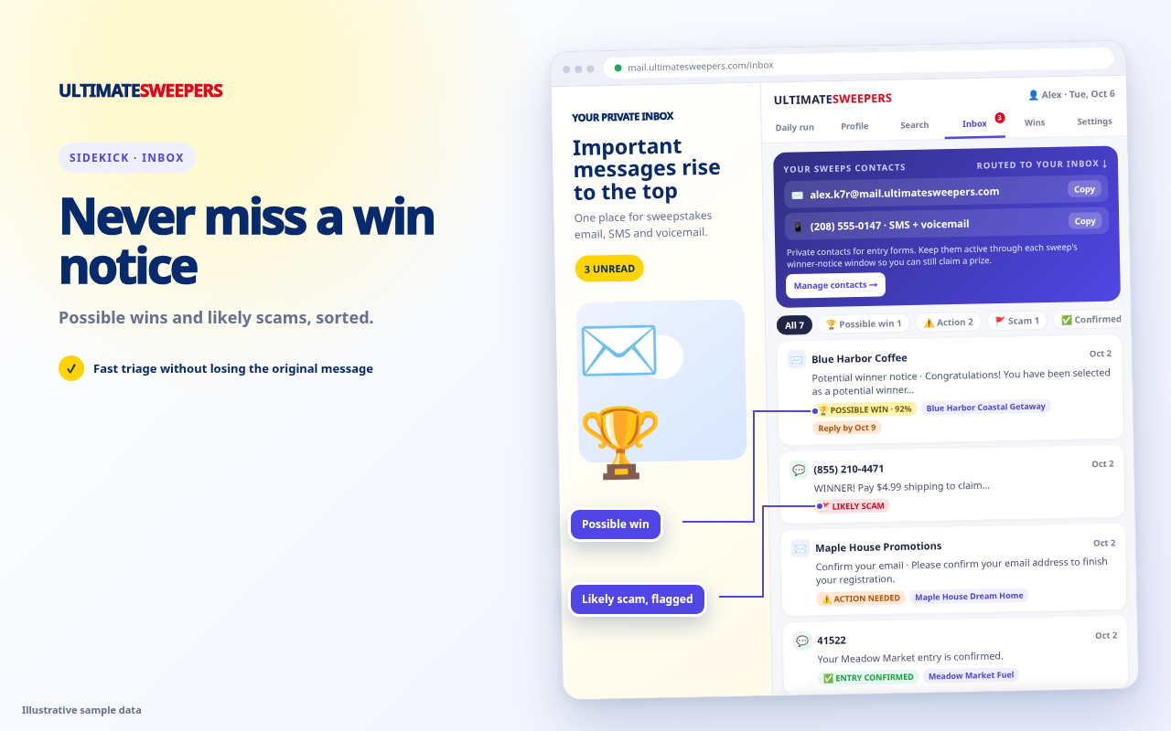 The member's sweeps inbox in Sidekick